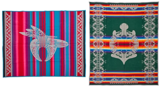 Two Pendleton Native American-style wool blankets