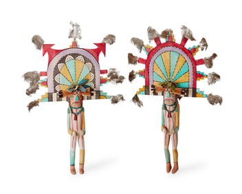 Two Hopi polychrome butterfly maiden katsina figures