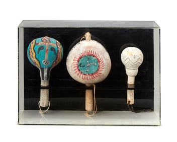 A group of Hopi polychrome gourd dance rattles