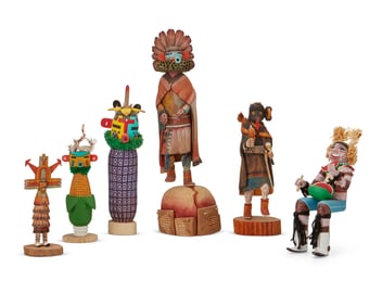 A group of Hopi polychrome katsina figures