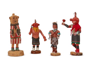 Four Hopi polychrome mudhead katsina dolls