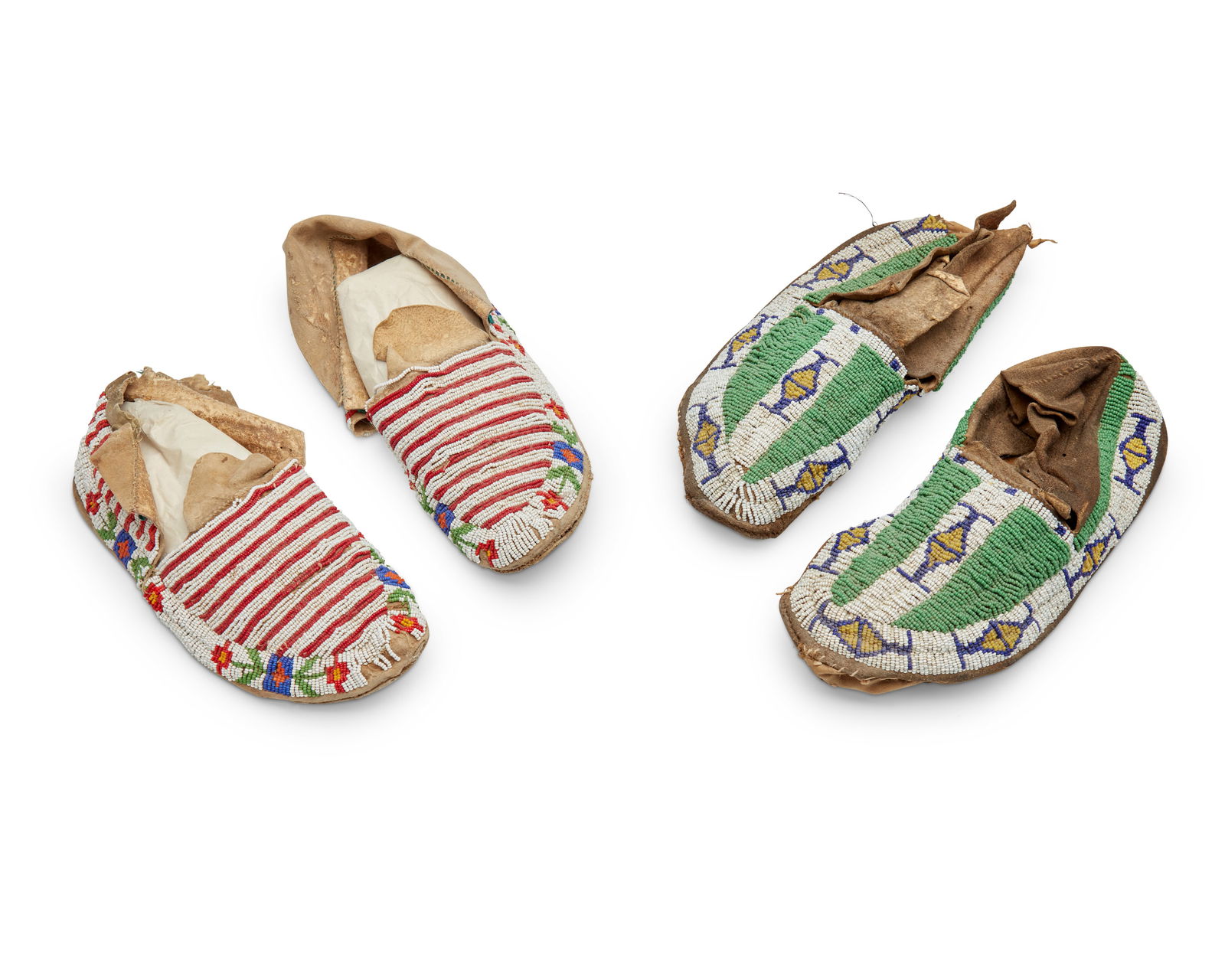 Two pairs of Native American beaded hide moccasins (1 of 5)