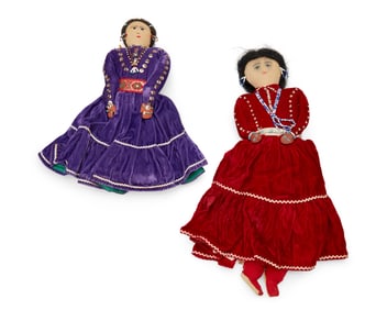 Two Navajo beaded fabric dolls