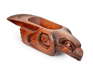 Erich Glendale (b. 20th century, Kwakwaka'wakw), A carved wood eagle effigy grease bowl, 1999