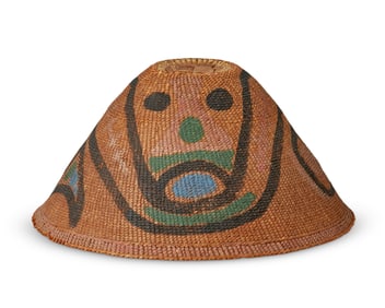 A Northwest Coast twined basketry rain hat