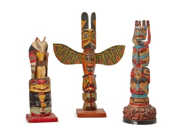 Three Northwest Coast polychrome totems