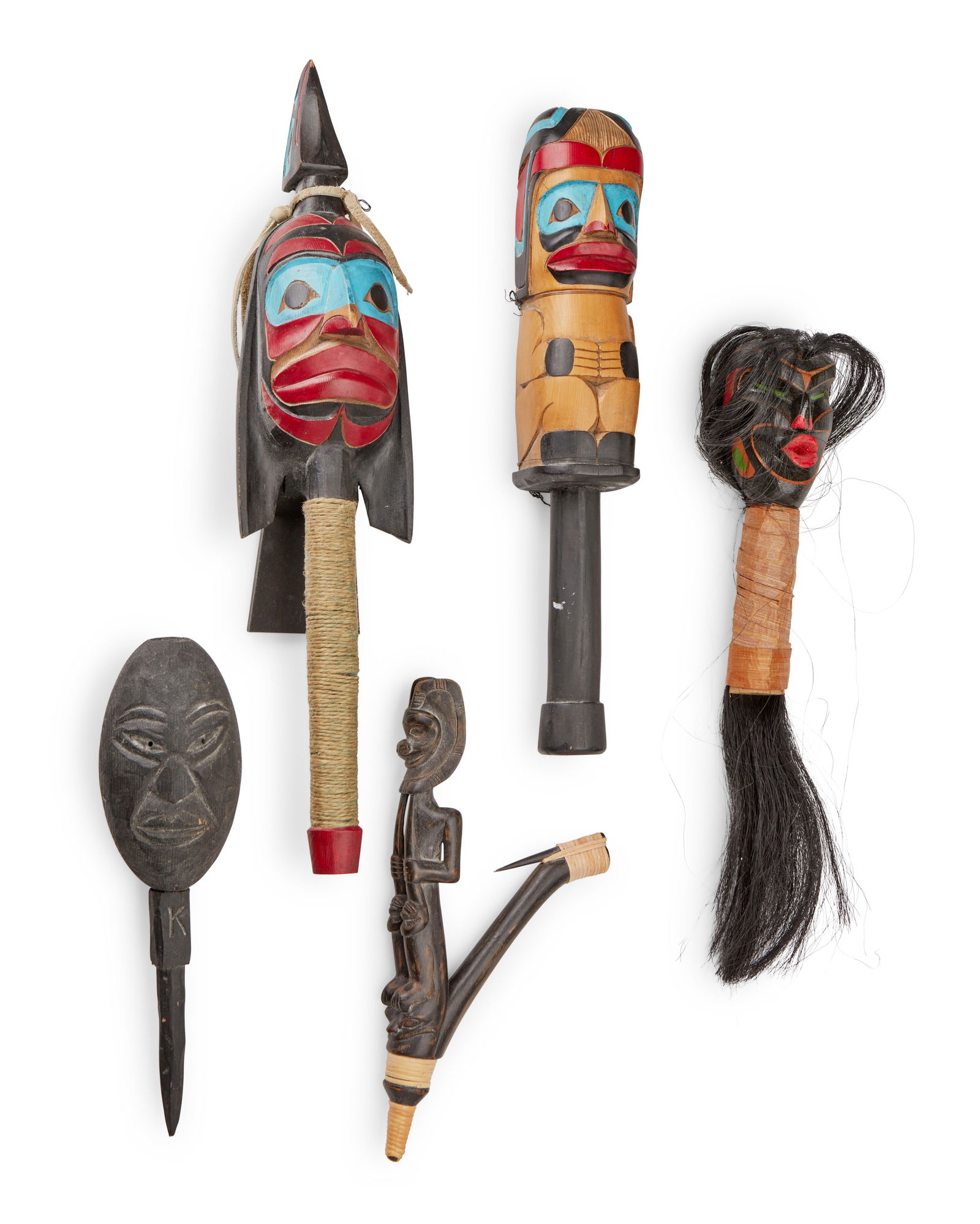 A group of Northwest Coast carved wood items (1 of 3)