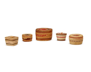 A group of Northwest Coast polychrome lidded baskets