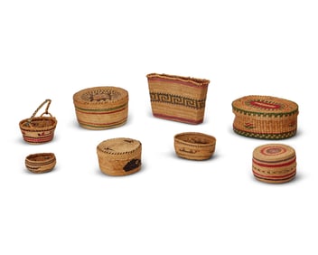 A group of Northwest Coast polychrome baskets
