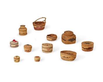 A group of Nootka/Makah polychrome basketry items
