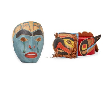 Two Northwest Coast carved wood headdress items