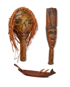 A group of Northwest Coast carved wood items