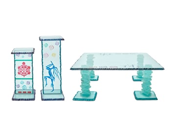A group of David Alan art glass furniture