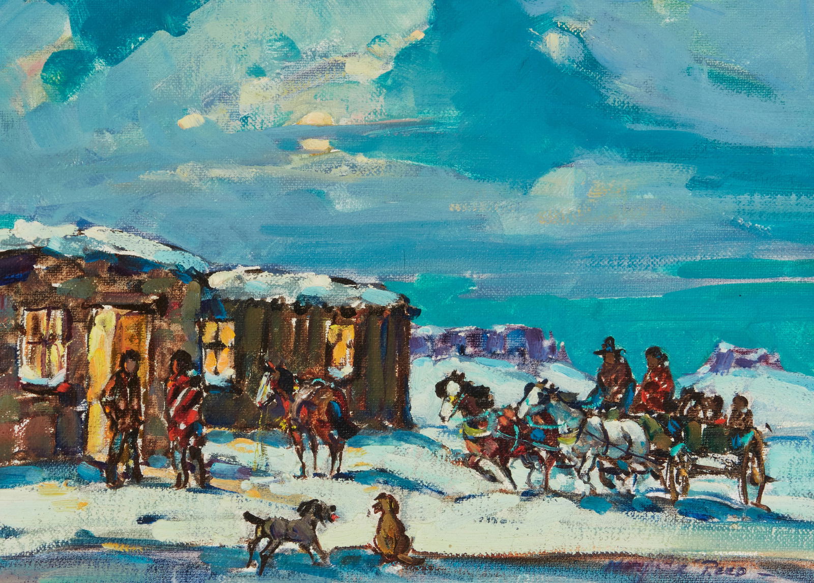 Marjorie Reed (1915-1996), "Old Round Rock Trading Post": Marjorie Reed(1915-1996)"Old Round Rock Trading Post"Oil on canvasboardSigned lower right: Marjorie Reed; signed again, titled, and inscribed in ink on a label affixed verso: "Sketch fo