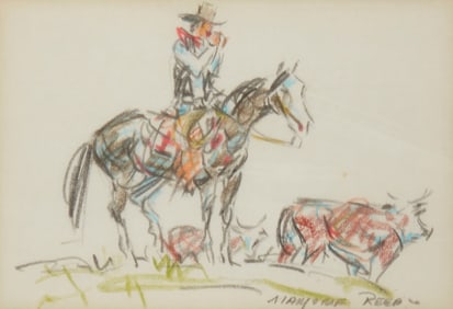 Marjorie Reed (1915-1996), Horse and cowboy with steer