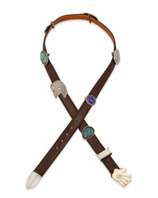A Southwest sterling silver and stone-set mixed concho belt