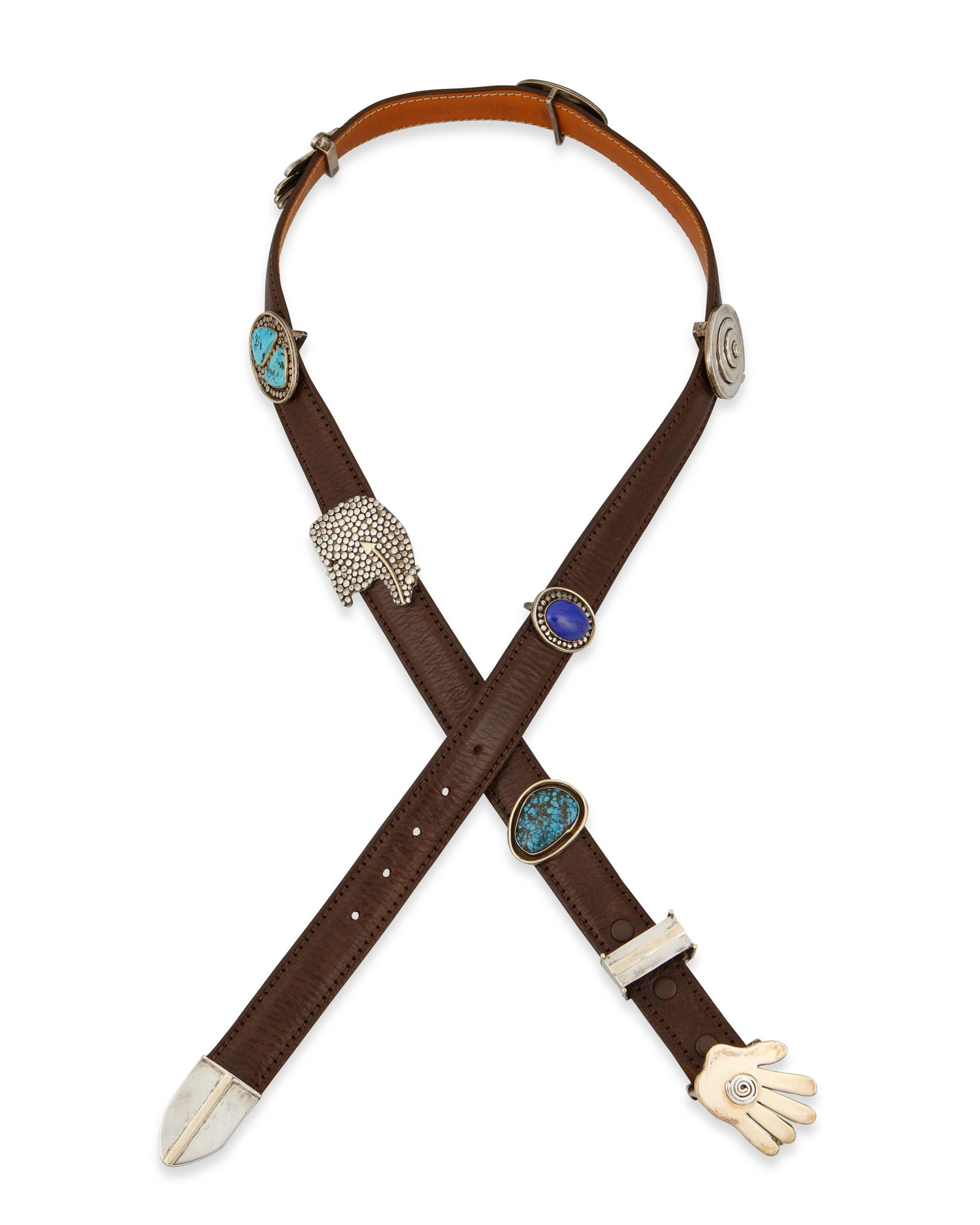 A Southwest sterling silver and stone-set mixed concho belt (1 of 3)