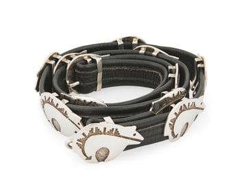 A Southwest silver heartline bear concho belt