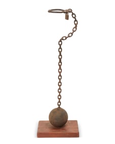 A Tramp Art metal ball and chain smoking stand