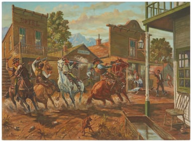 Andrew Berrick (b. 1927), Gunfight in a Western town, 1971