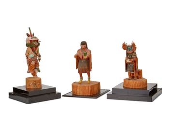 Three Hopi polychrome katsina figures