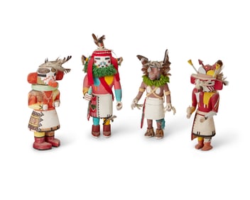 Four Hopi polychrome katsina figures