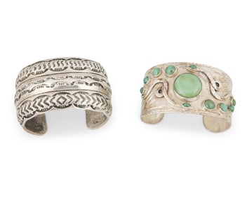 Two Southwest silver cuff bracelets