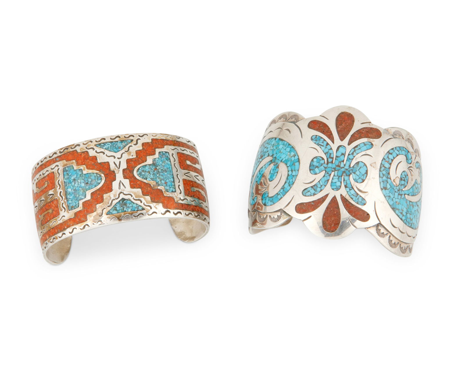 Two Southwest silver and chip inlay cuff bracelets (1 of 3)