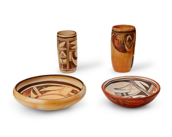 Four Hopi polychrome pottery vessels