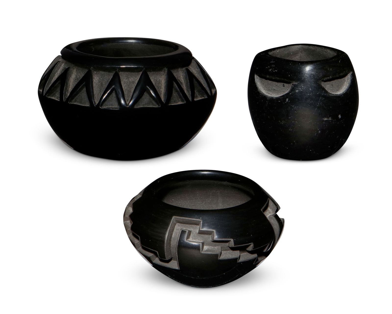 Three Santa Clara Pueblo blackware pottery vessels (1 of 10)