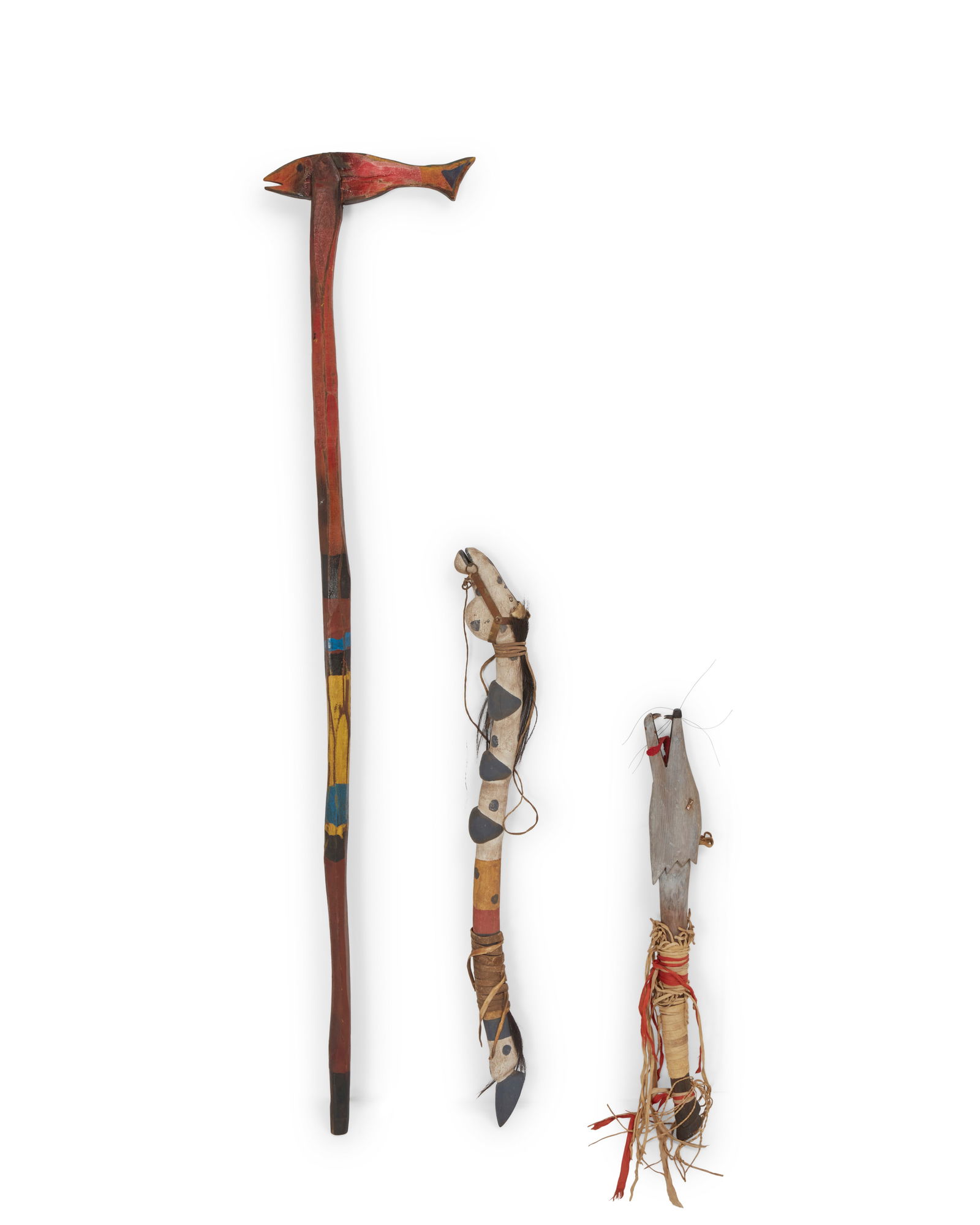 Three Native American polychrome dance sticks (1 of 11)