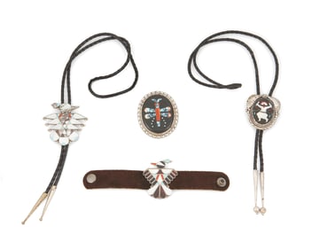 A group of Southwest Zuni-style stone and shell inlay jewelry