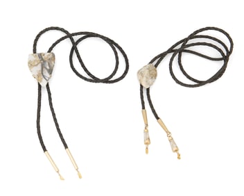 Two Southwest-style hardstone and 14K gold bolos