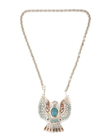 A Southwest sterling silver and chip inlay eagle pendant necklace