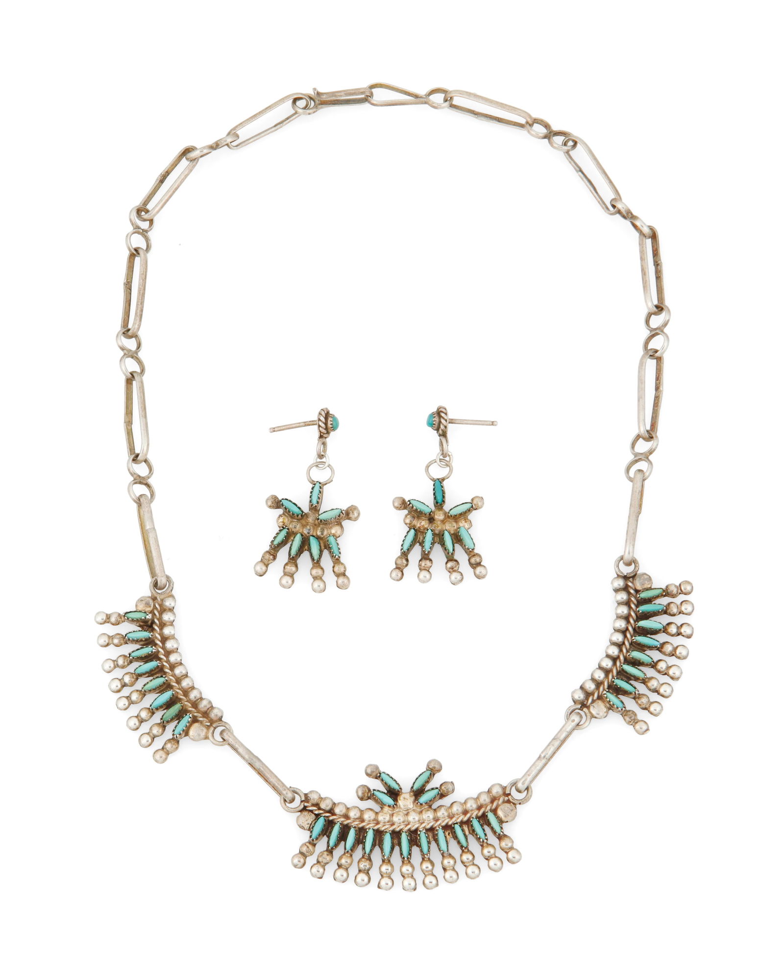 A set of Alvin Nastacio Zuni petite point turquoise and silver jewelry (1 of 2)