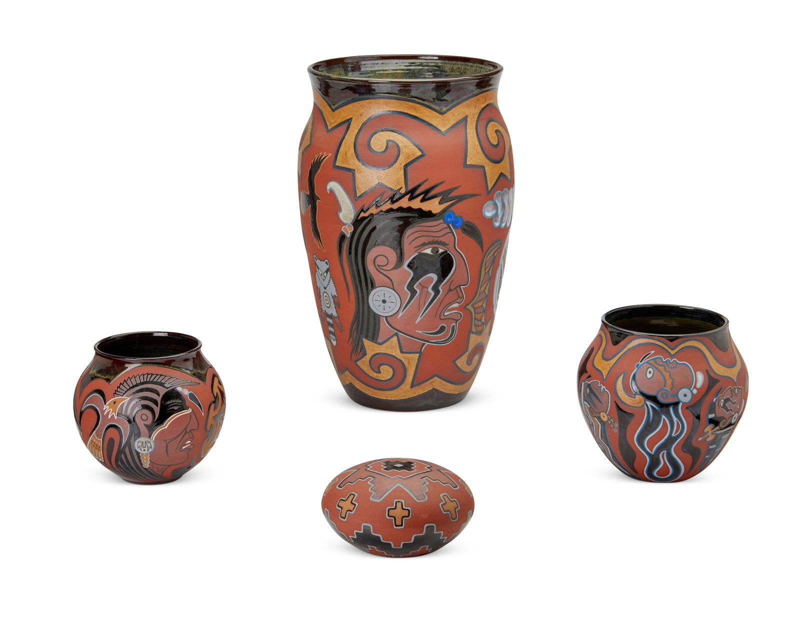 Bill Glass Jr. (b. 1950, Cherokee), A group of pottery vessels, 2003-2006 (1 of 5)