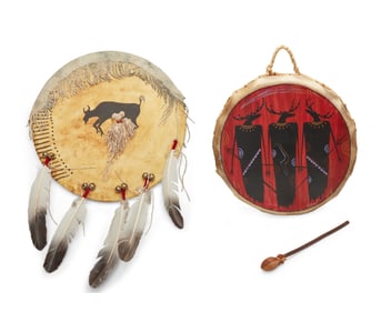 A Southwest hide dance drum and shield