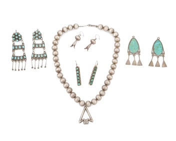 A group of Southwest silver and turquoise jewelry