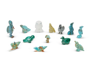 A group of Zuni carved stone bird fetish figures