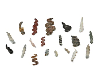 A group of Zuni carved stone snake fetish figures