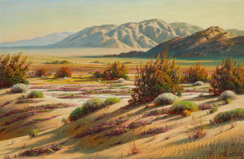 Paul Grimm (1891-1974), "Under the Desert Sun," 1950: Paul Grimm (1891-1974) "Under the Desert Sun," 1950 Oil on canvas Signed lower right: Paul Grimm; signed again, titled, and dated verso: 1950 24" H x 36" W