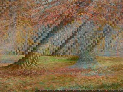 William Thomas Turman (1867-1960), Forest in autumn: William Thomas Turman (1867-1960) Forest in autumn Oil on board Signed lower right: W.T. Turman 23" H x 31" W