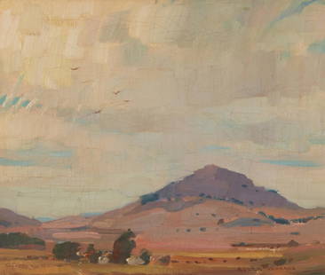 Eugen Neuhaus (1879-1963), "Mt. San Luis - San Luis Obispo," circa 1933: Eugen Neuhaus (1879-1963) "Mt. San Luis - San Luis Obispo," circa 1933 Oil on canvas Signed lower right: Eugen Neuhaus; titled and dated on the frame plaque 14" H x 16" W