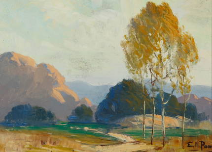 Ernest Henry Pohl (1874-1956), "The Valley Road, San Diego, California": Ernest Henry Pohl (1874-1956) "The Valley Road, San Diego, California" Oil on panel Signed lower right: E. H. Pohl; signed again verso 6" H x 8" W