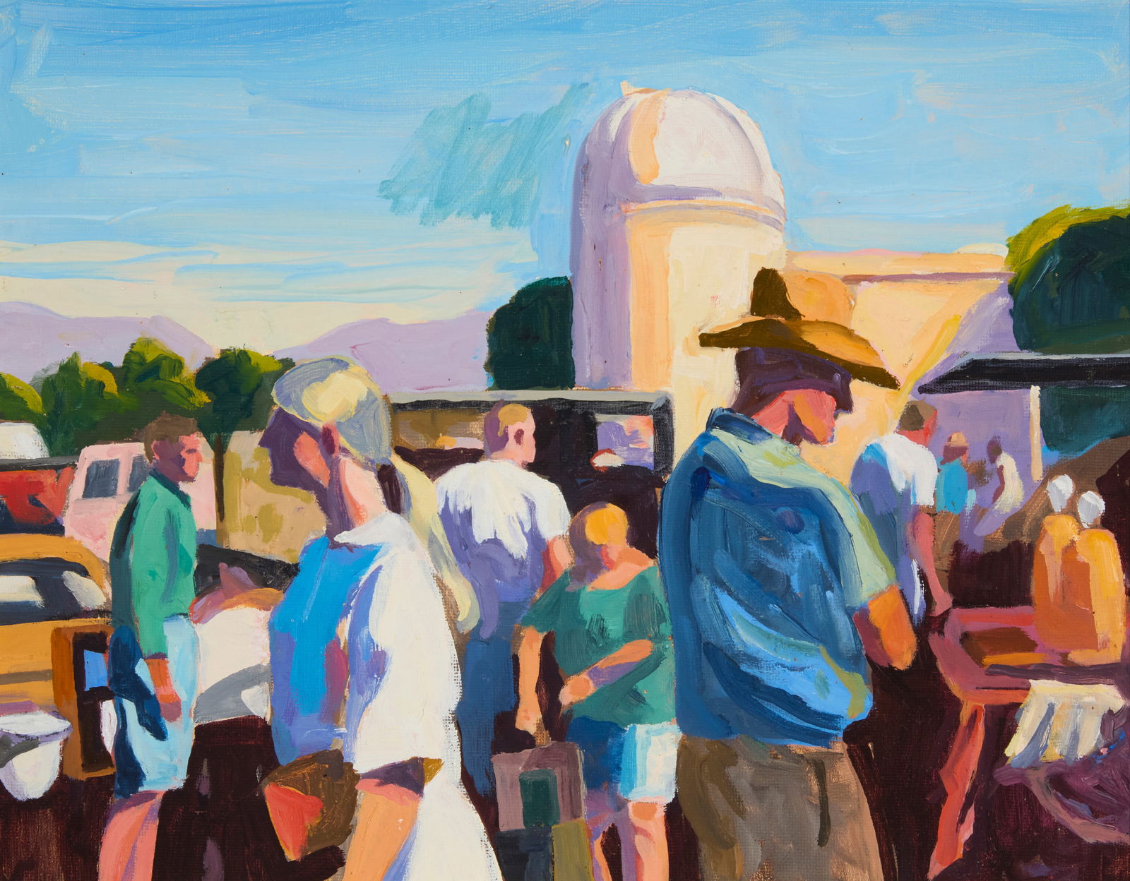 Raymond Cuevas (1932-2020), "Pasadena Swapmeet": Raymond Cuevas(1932-2020)"Pasadena Swapmeet"Oil on canvasboardSigned twice and titled in ink verso: Raymond Cuevas11" H x 14" W