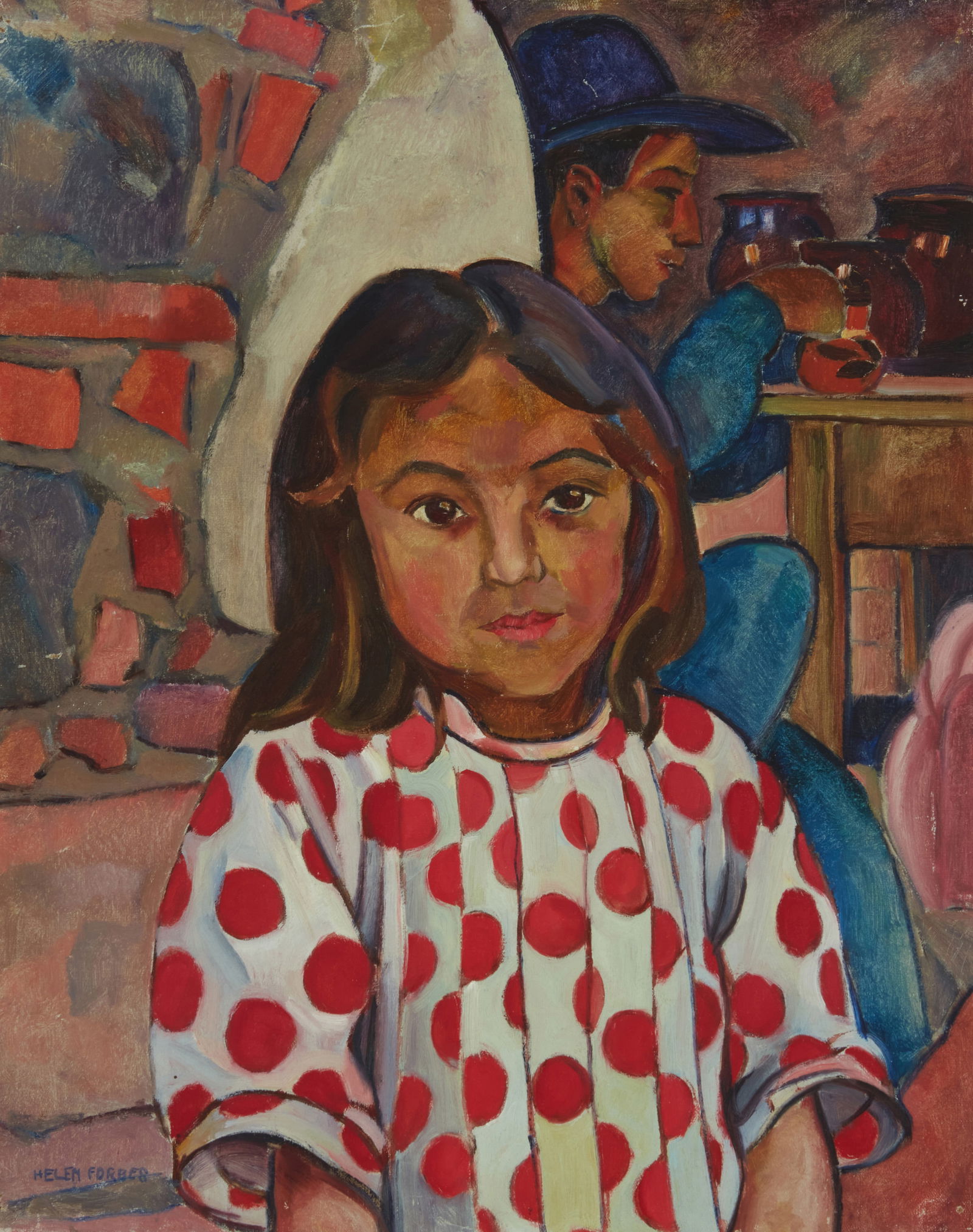 Helen Forbes (1891-1945), Girl in a polka dot dress: Helen Forbes(1891-1945)Girl in a polka dot dressOil on canvasSigned lower left: Helen Forbes20" H x 16" W Provenance:Carlson Gallery, San Francisco, CA