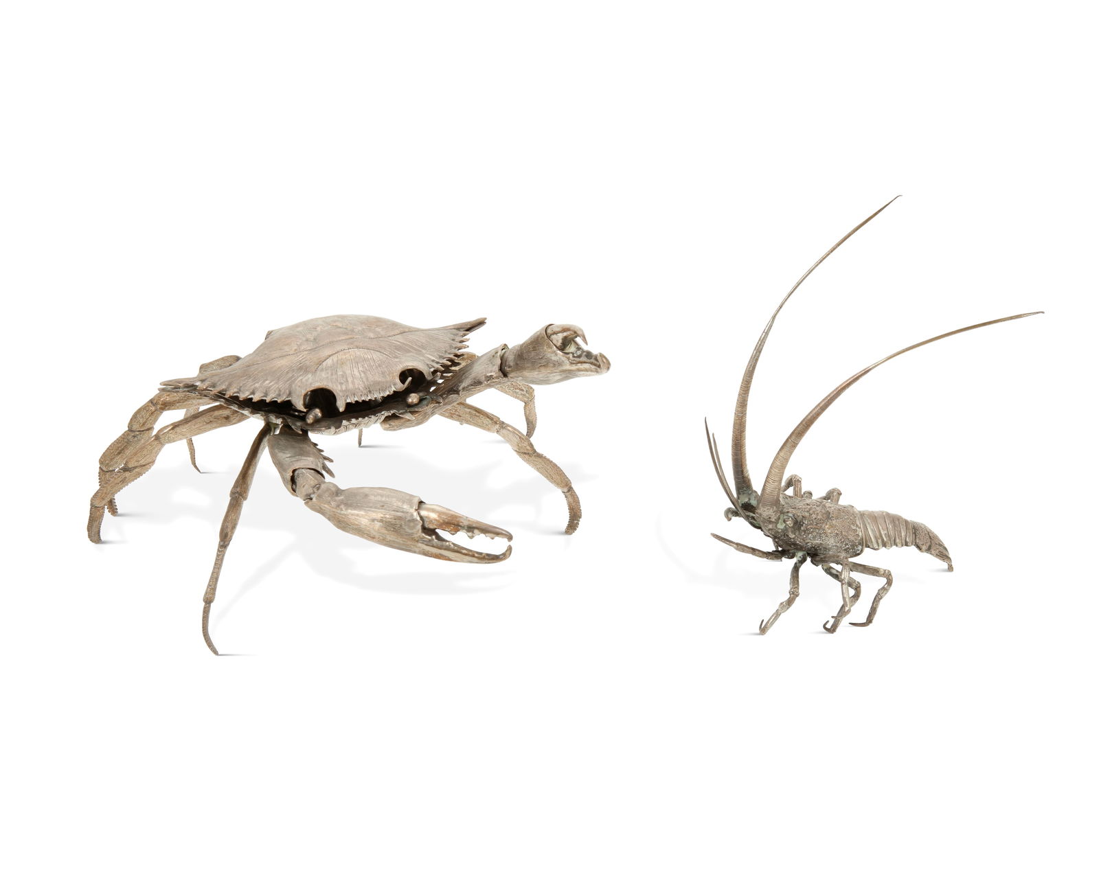 A sterling silver figure of a crab and associated lobster figure (1 of 5)