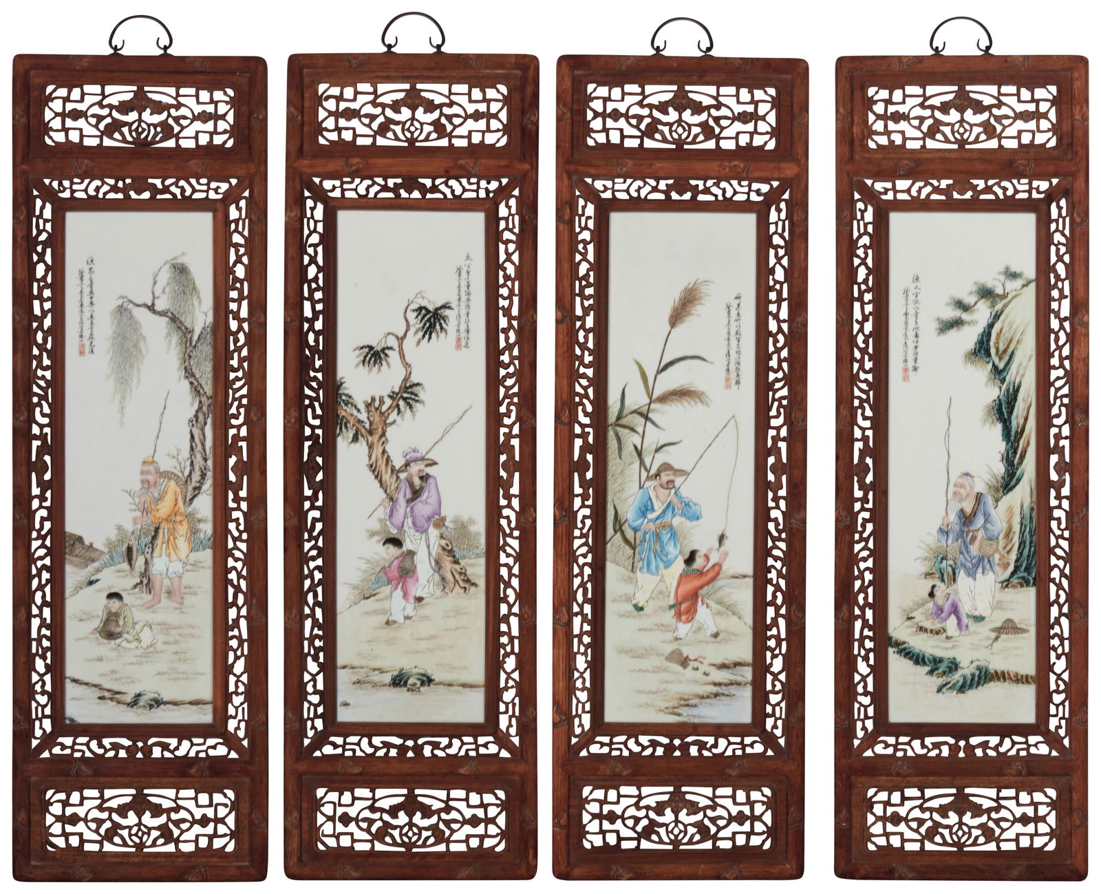 Four Chinese polychrome porcelain plaques (1 of 7)