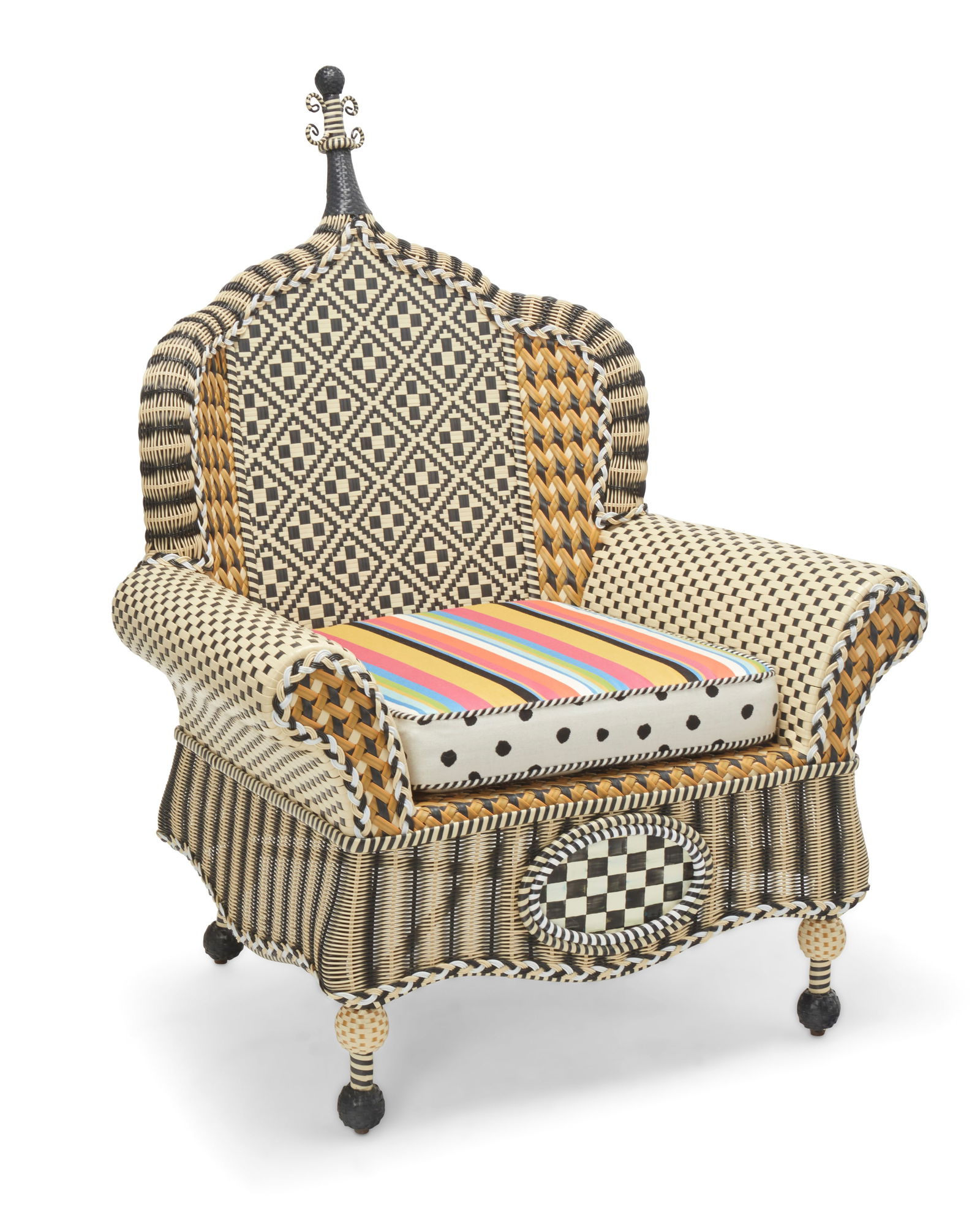 A Mackenzie-Childs "Queen Bee Courtyard Outdoor Wing Chair" (1 of 9)