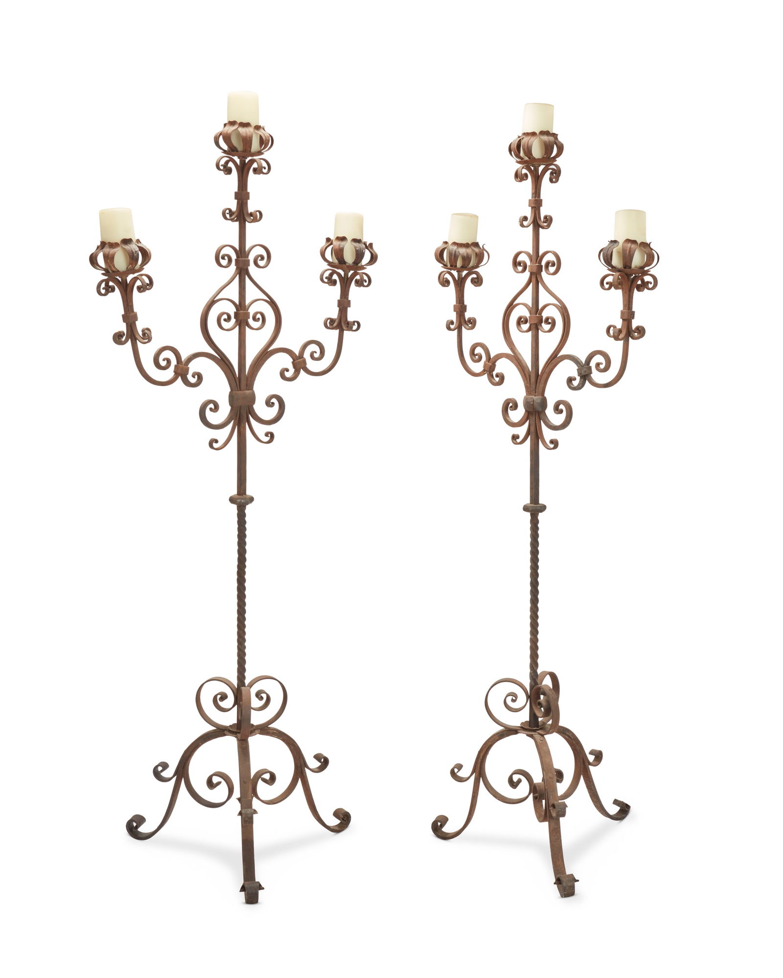 A pair of Continental Baroque-style wrought iron torcheres (1 of 5)